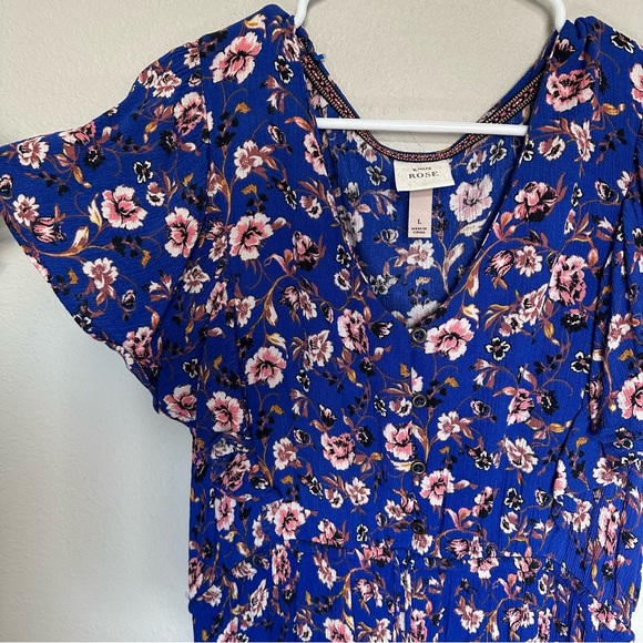 Knox Rose Navy Floral Maxi Dress size L with longer back and ruffled sleeves - Picture 4 of 8